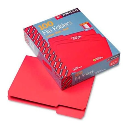 Smead® File Folders, 1/3 Cut Top Tab, Letter, Red, 100/Box